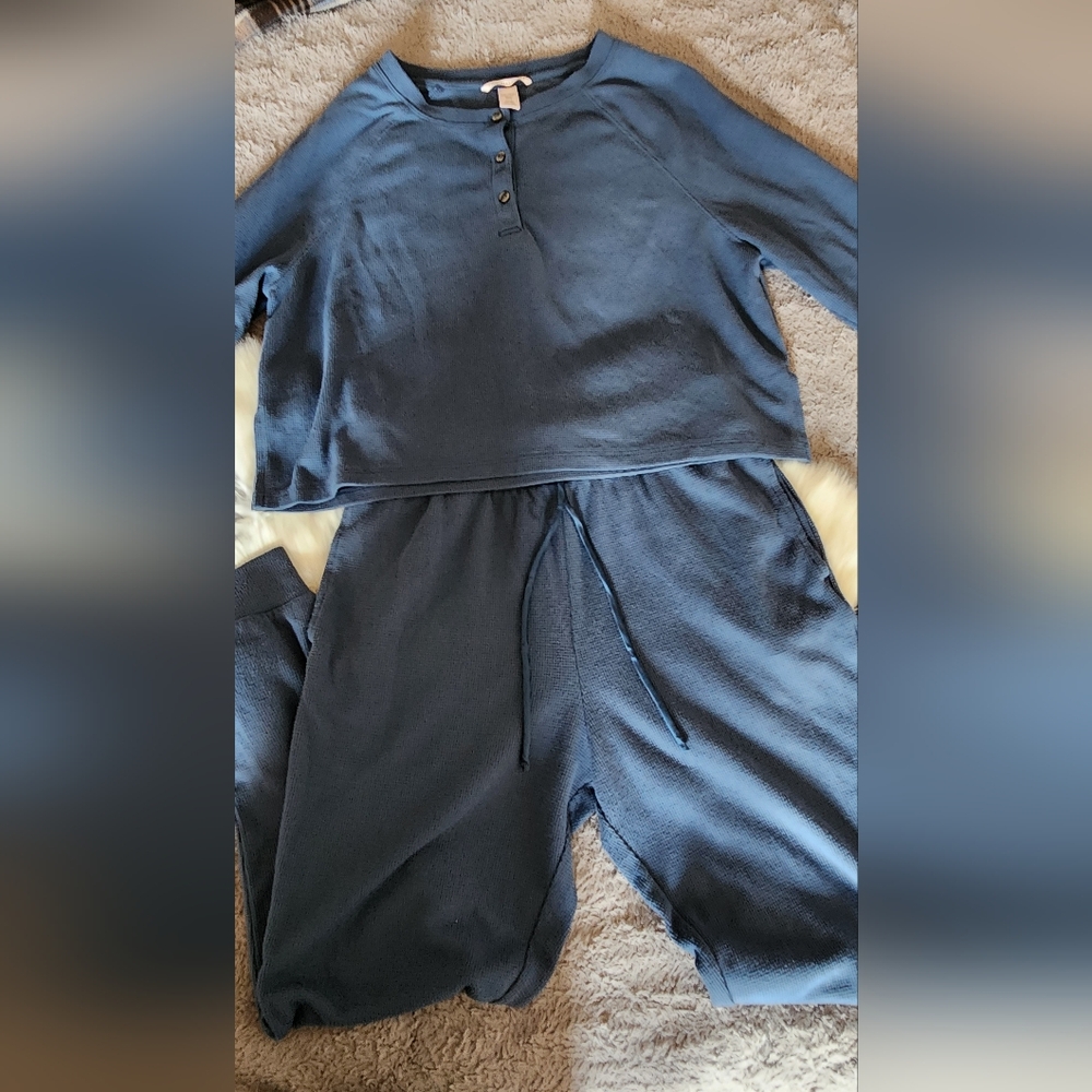 VICTORIA'S SECRET Glow Waffle Henley Jogger Set Sz S Blue Pajama Set - Picture 4 of 7